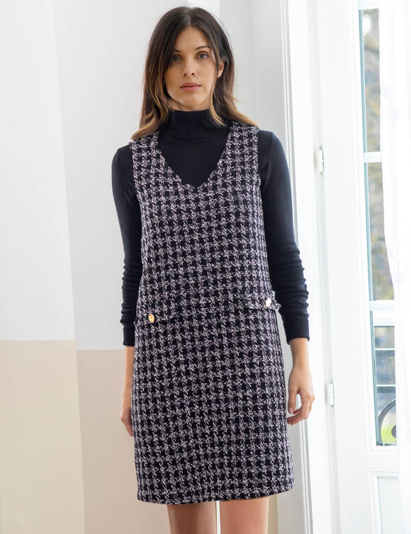 Robe chasuble, en tweed (noir / écru)