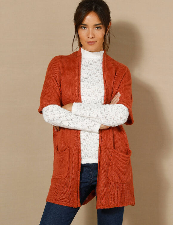 Gilet long ouvert manches courtes toucher doux  (terracotta)
