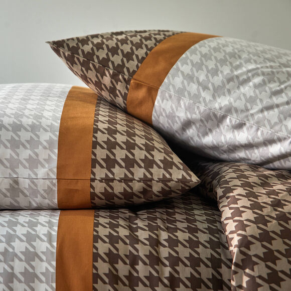 Bedlinnen Pierre in katoen met pied-de-poule print (beige)