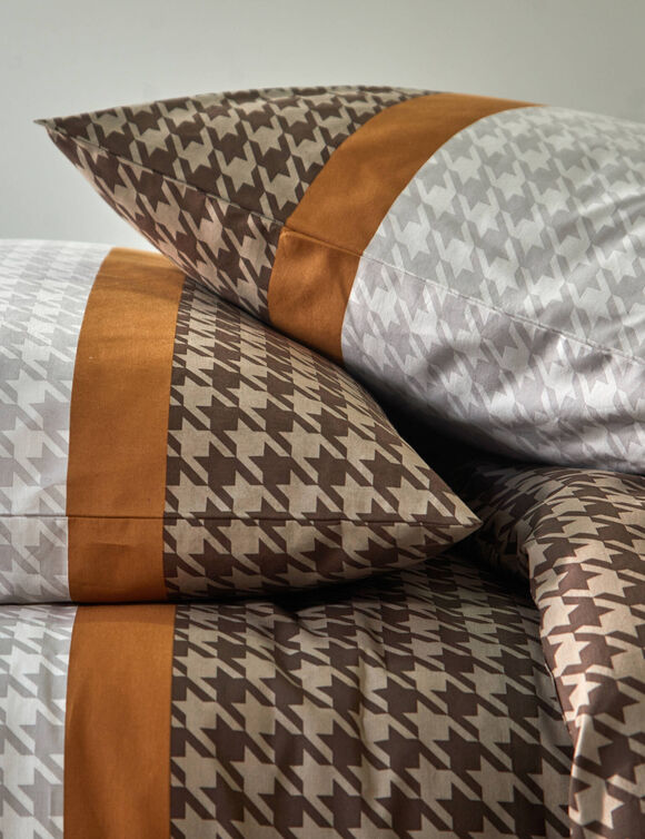 Bedlinnen Pierre in katoen met pied-de-poule print (beige)