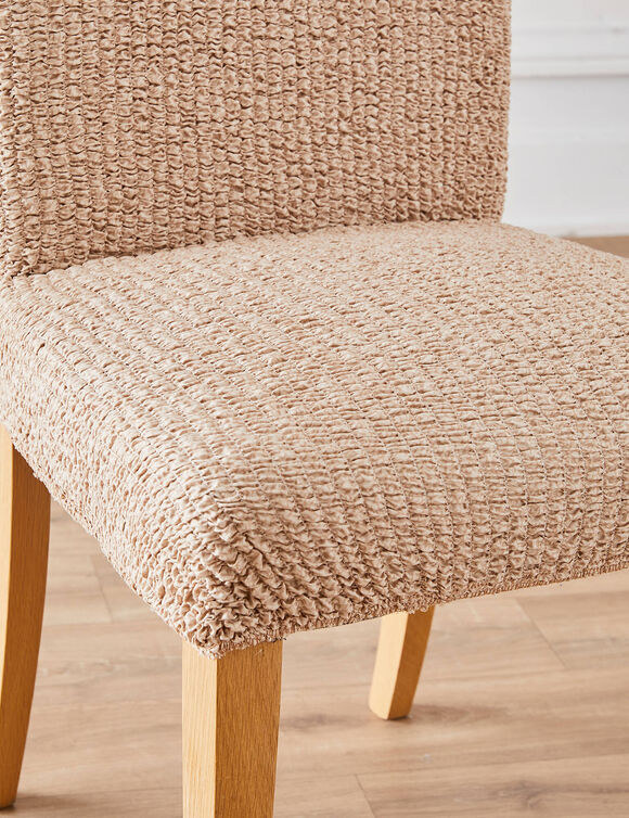Housse microfibre bi-extensible gaufr&eacute;e sp&eacute;ciale chaise  (beige)
