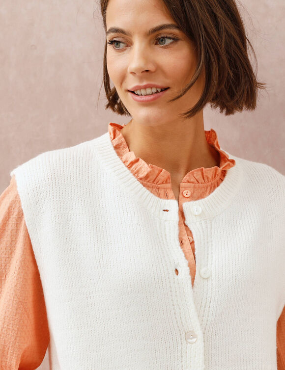 Mouwloos vest met knopen (ecru)