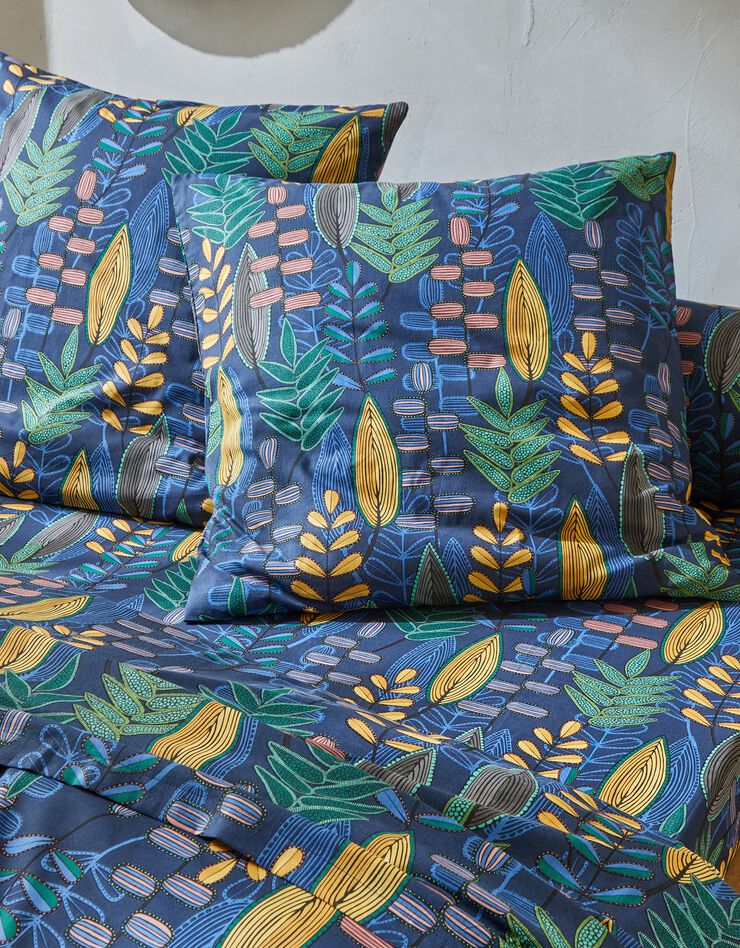 Linge de lit Madi coton motif végétal (marine)
