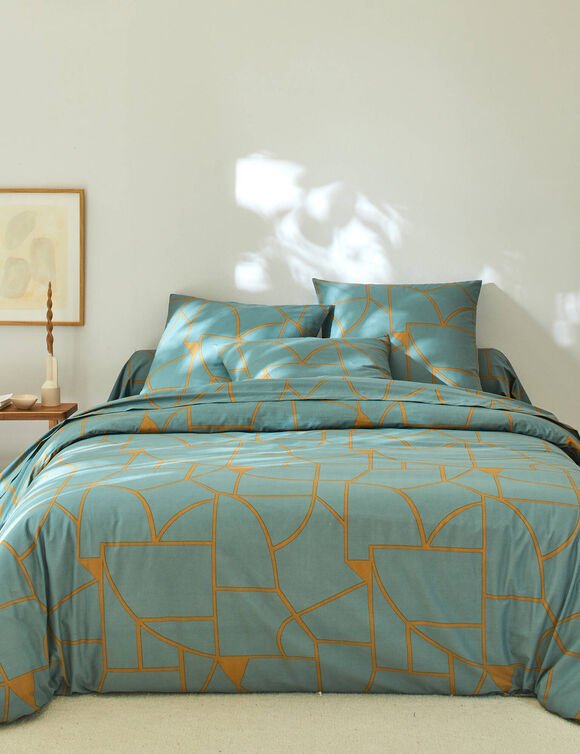 Linge de lit Geoffroy en coton à motifs graphiques (eucalyptus)
