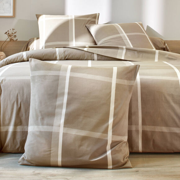 Linge de lit César en coton imprimé carreaux (beige)