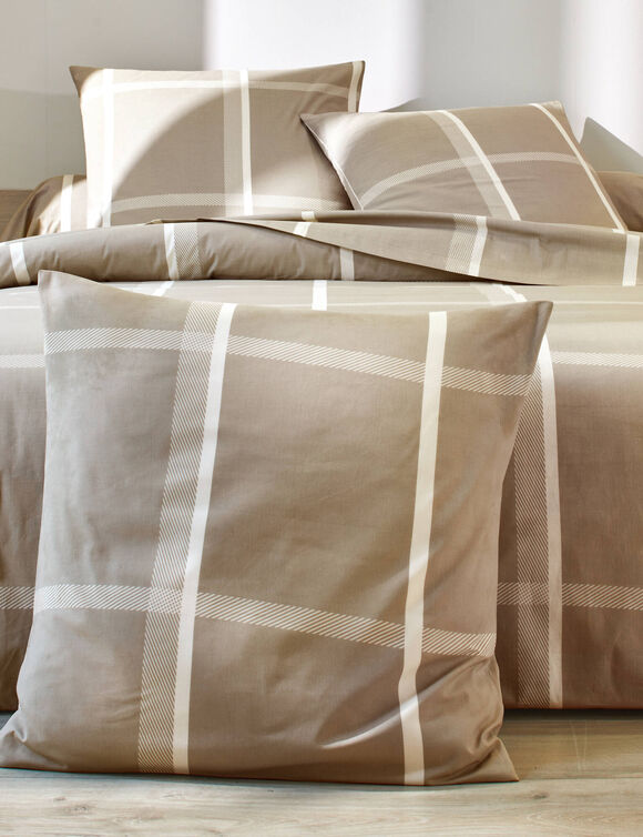 Linge de lit César en coton imprimé carreaux (beige)