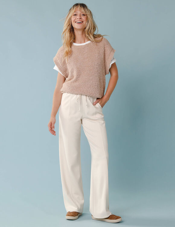 Pantalon large spécial Petites en maille fluide (écru)