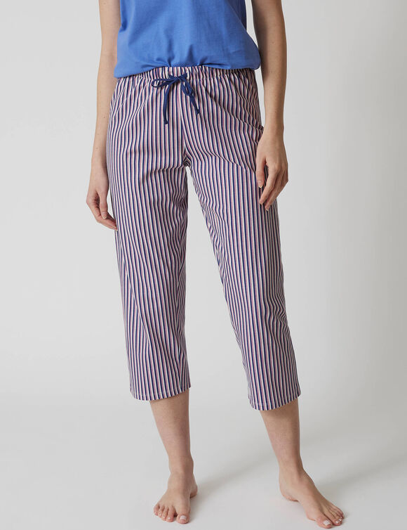 3/4-pyjamabroek in katoen met strepenprint (marine)