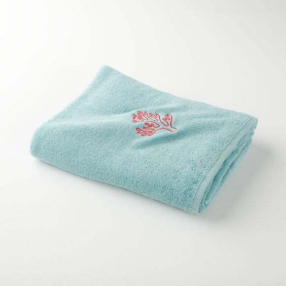 Collection serviettes de bain 420 g/m&sup2; brod&eacute;es corail (vert d'eau)