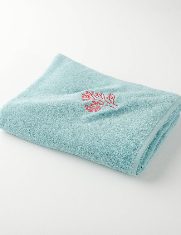 Collectie badhanddoeken 420 g/m2, met koraalborduursel (watergroen)