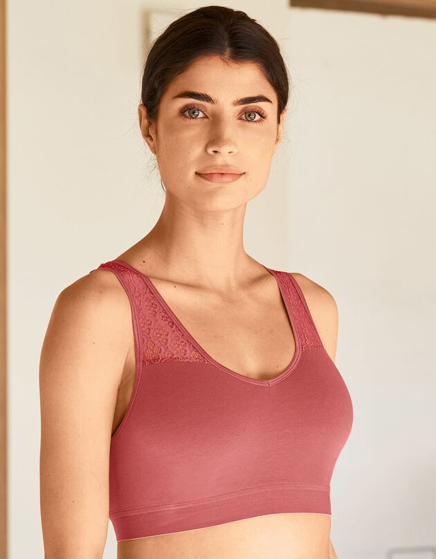 Soutien-gorge brassière coton dos dentelle - lot de 2 (terracotta + noir)