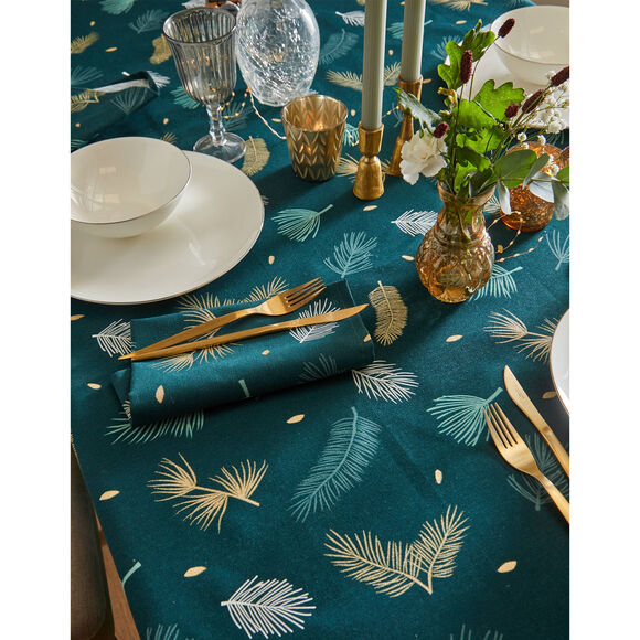 Nappe imprimée feuillage doré (vert / doré)