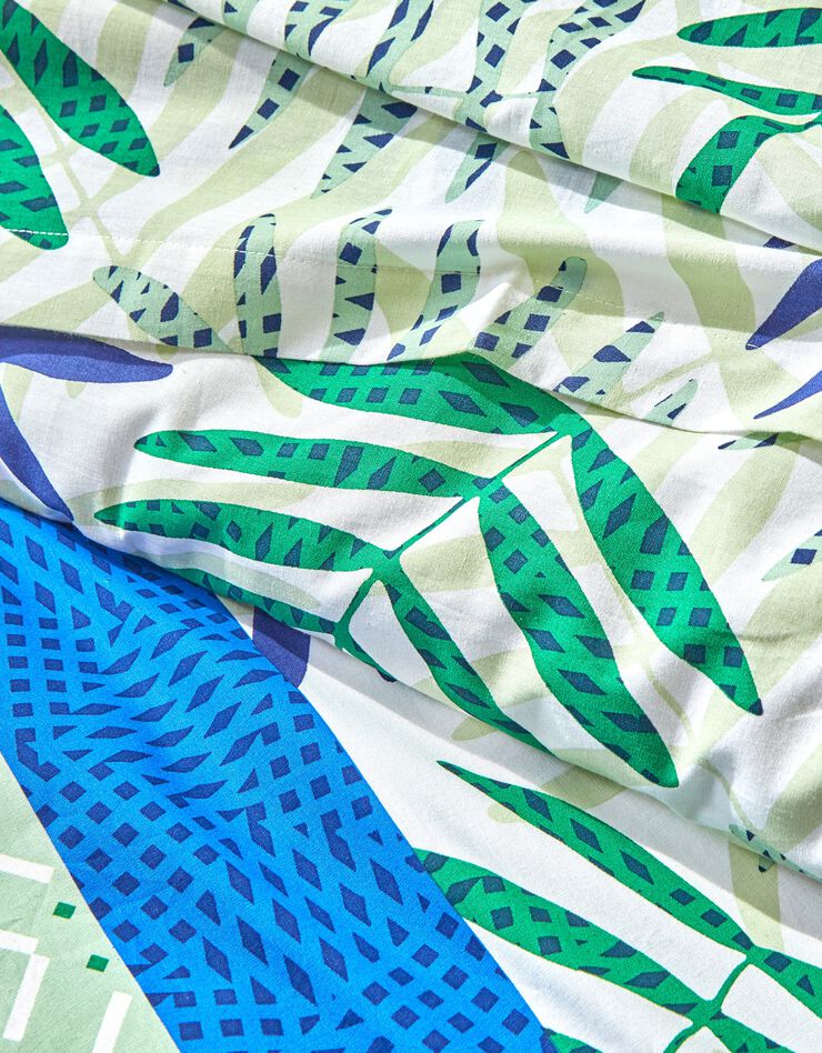 Bedlinnen Adèle met grafische bladerenprint - katoen (blauw)