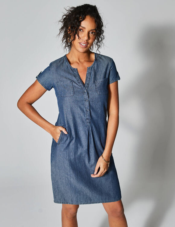 Robe col tunisien, denim léger (stone)