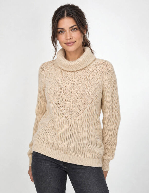 Pull col boule, maille anglaise (&eacute;cru)