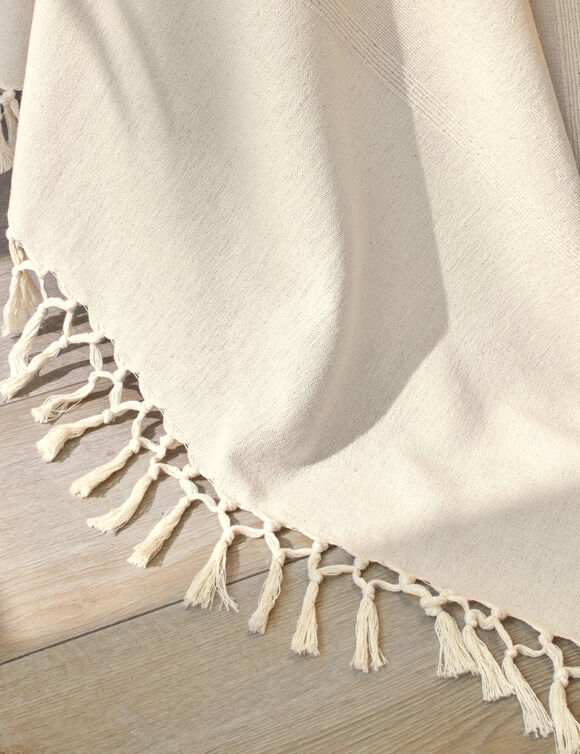 Plaid of sprei, effen katoen met artisanaal weefsel (ecru)