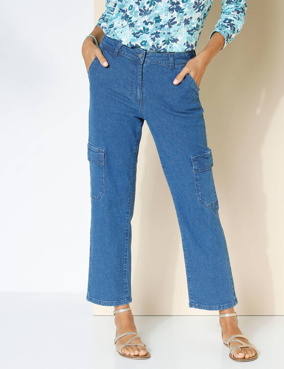 Pantalon cargo 7/8ème, jean stretch (stone)