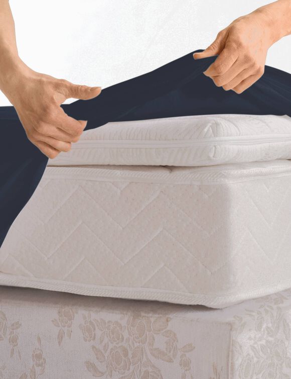 Hoeslaken van katoenbatist, 72 draden/cm&sup2; - hoek 40 cm (inktblauw)