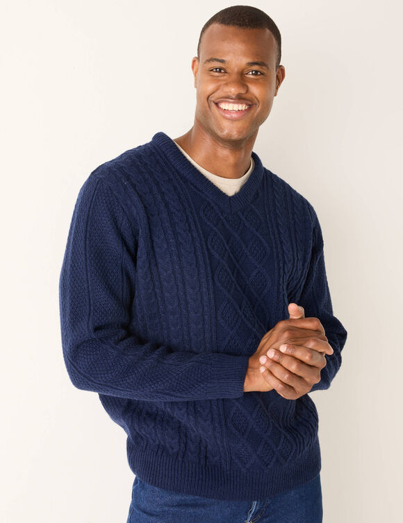 Kabeltrui met V-hals (marine)