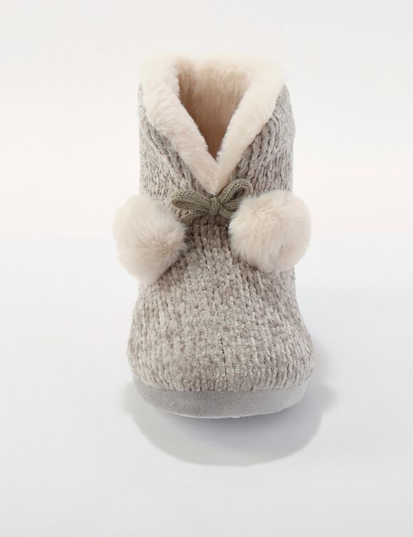 Chaussons bottillons fourrés, maille chenille (gris)