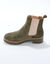 Chelsea boots in splitleer, dikke, geribbelde zool (kaki)