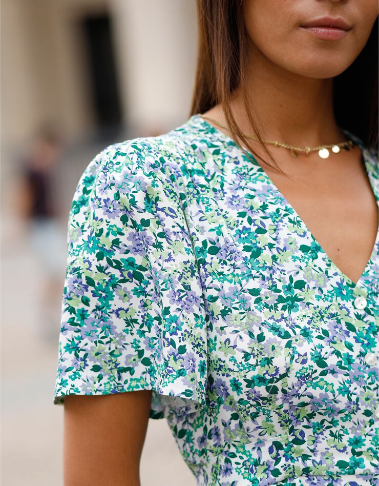 Robe fluide boutonnée imprimée (vert / bleu)