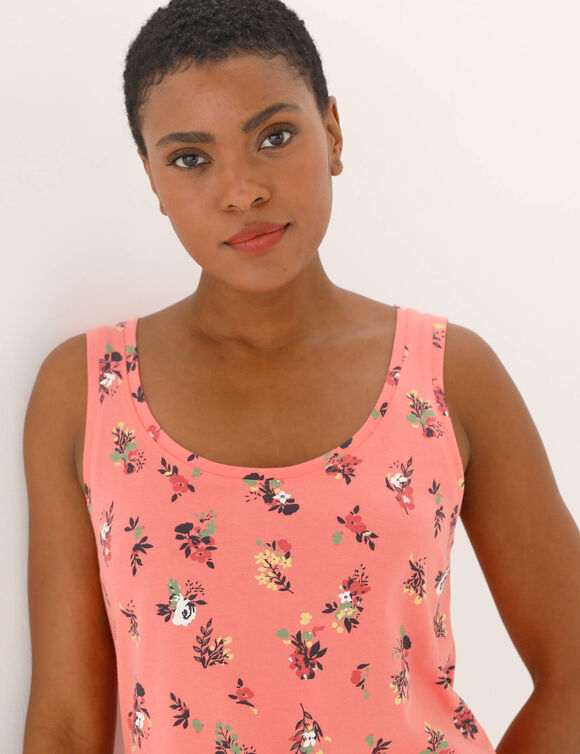 D&eacute;bardeur bretelles larges en coton, imprim&eacute; fleuri (corail)