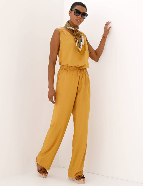 Pantalon large fluide uni (curry)