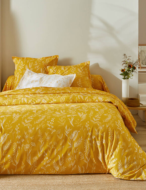 Linge de lit Alessia en coton imprimé fleuri (jaune)