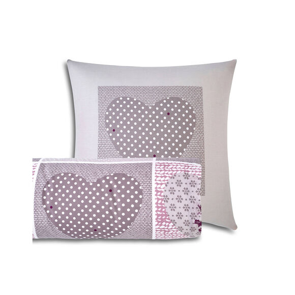 Linge de lit Lovely en flanelle imprimé coeurs  (gris / parme)
