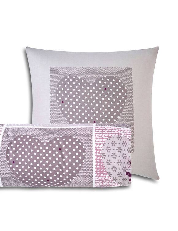 Linge de lit Lovely en flanelle imprimé coeurs  (gris / parme)