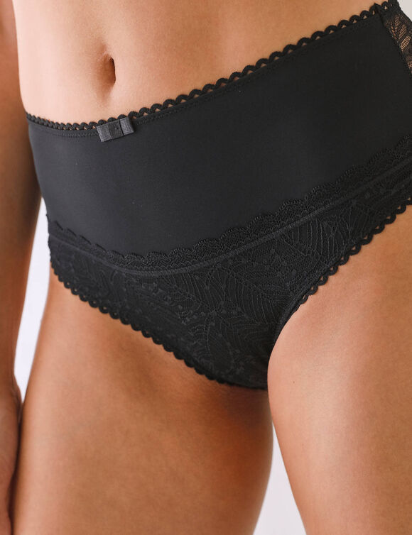 Maxislip met hoge taille in microvezel en rekbare kant Isili - set van 2 (zwart)
