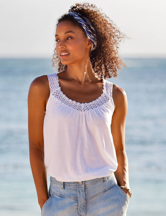 Débardeur macramé, coton-viscose (blanc)