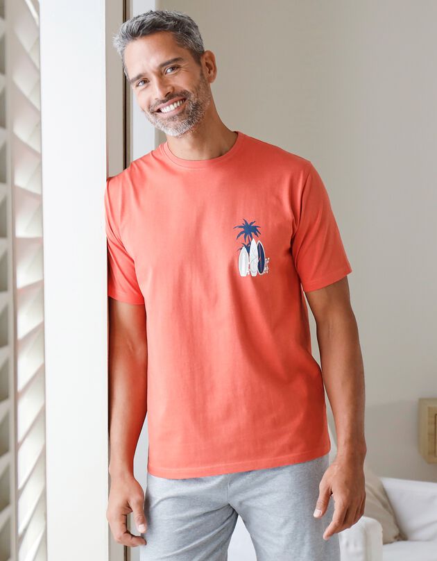 Tee-shirt pyjama manches courtes motif surf (orange)