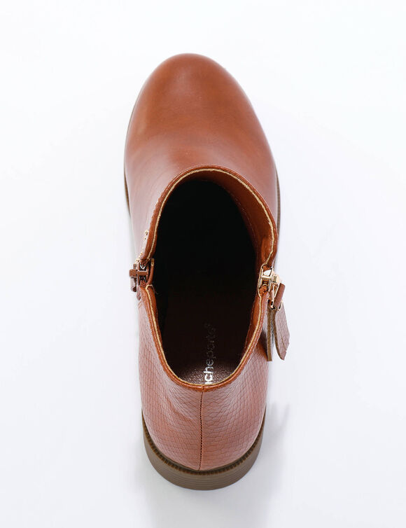 Boots bi-matière, zippées et cloutées (caramel)