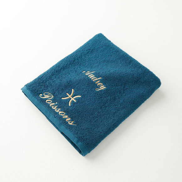 Serviettes de bain brodées Poisson personnalisable - 420g/m2 (bleu paon)