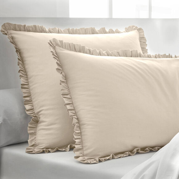 Effen bedlinnen in katoenbatist (zandkleur)