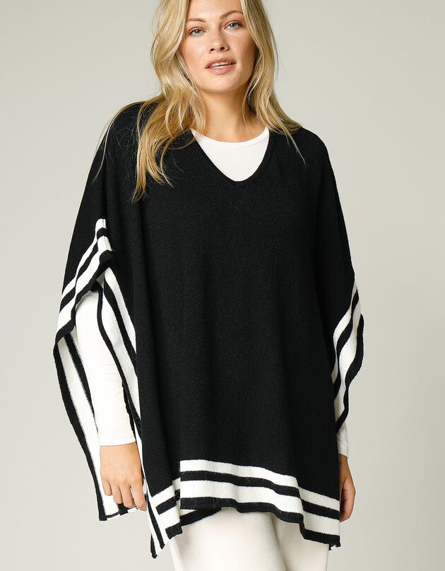 Grand pull poncho graphique à enfiler (noir / blanc)