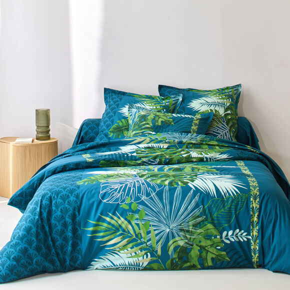 Linge de lit Cayenne en coton imprimé feuilles de palmiers (vert)