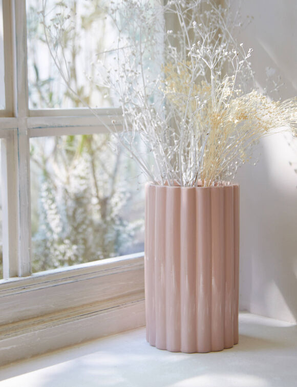 Vaas in gegroef keramiek, roze (roze)