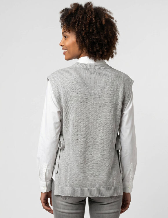 Pull tunique manches courtes avec liens &agrave; nouer, toucher doux (gris)
