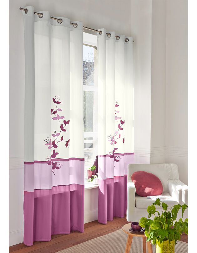 Rideau panneau voile motif orchidée finition oeillets (violet)