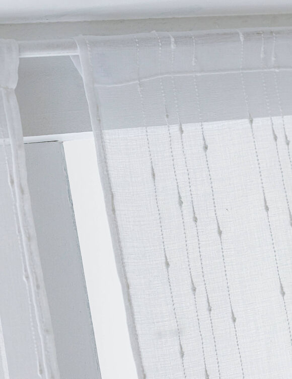 Glasgordijn in stamijn met fantasieddraad - per paar (wit)