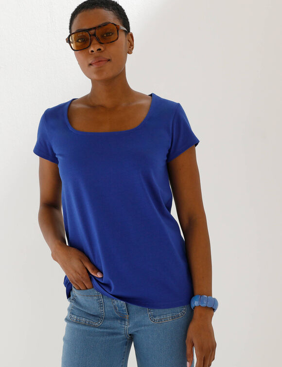 T-shirt col carr&eacute;, manches courtes (bleu dur)