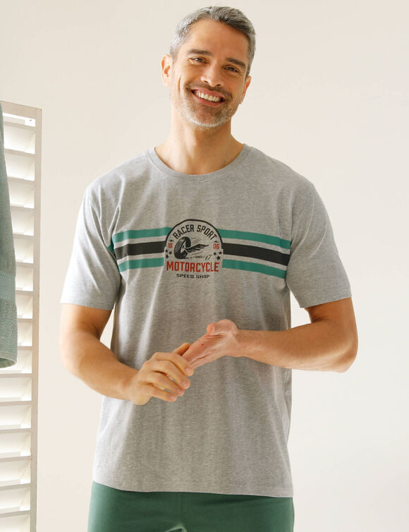 Pyjamashirt met strepenmotief op de borst, korte mouwen (chiné grijs)
