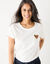 Effen T-shirt met 'hart' borduursel, korte mouwen (ecru / chocolade)