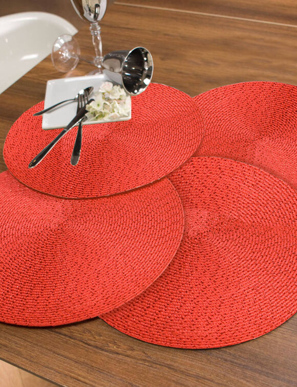 Ronde placemats met metallic design - Set van 4 (rood)