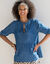 Blouse en jean manches 3/4, avec liens et basque (stone)