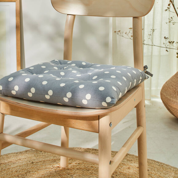 Galette de chaise carrée à pois - lot de 2 (gris)