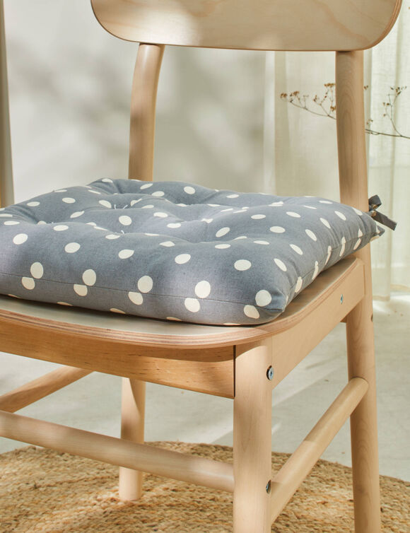 Galette de chaise carrée à pois - lot de 2 (gris)